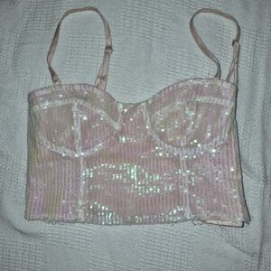 Le Lis Pink Sequin Bustier Top